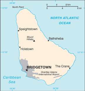 Barbados Area Code Map