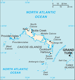 Turks and Caicos Islands Area Code Map
