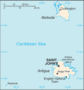 Antigua and Barbuda Area Code Map