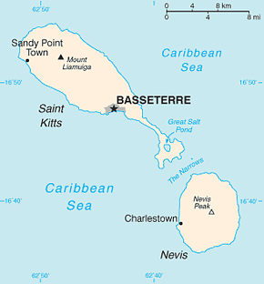 Saint Kitts and Nevis Area Code Map